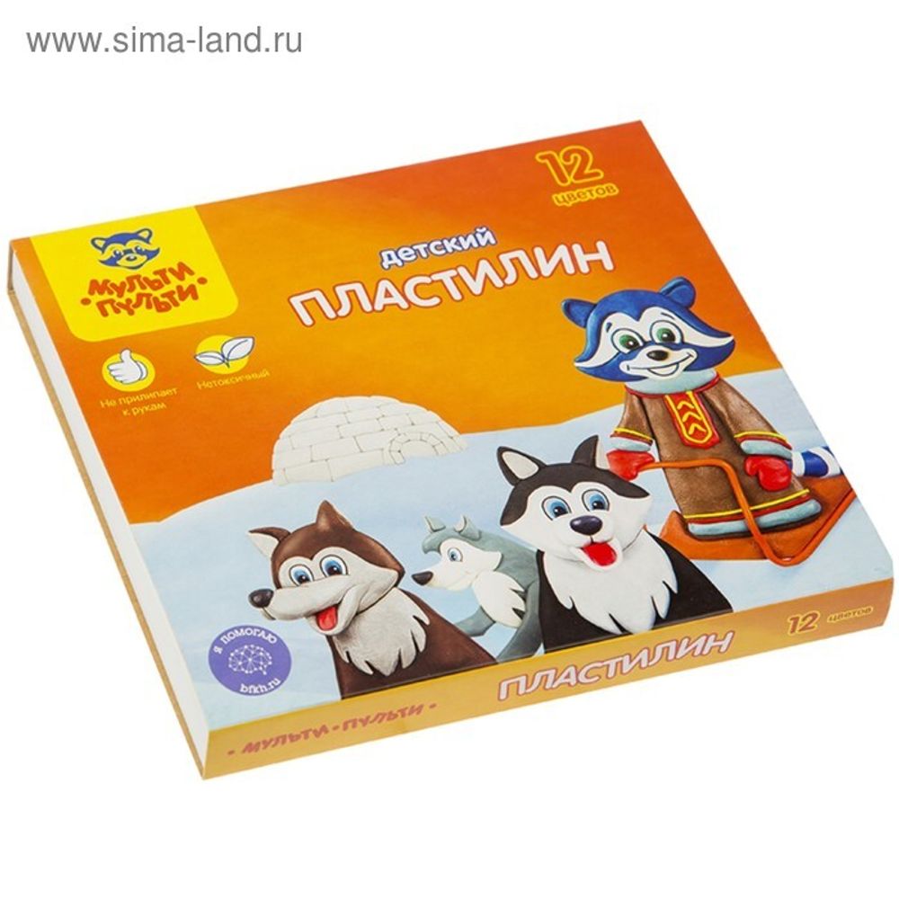 Пластилин 12 цветов 180 г, Мульти-пульти &quot;Енот на Аляске&quot;, со стеком, картонная упаковка