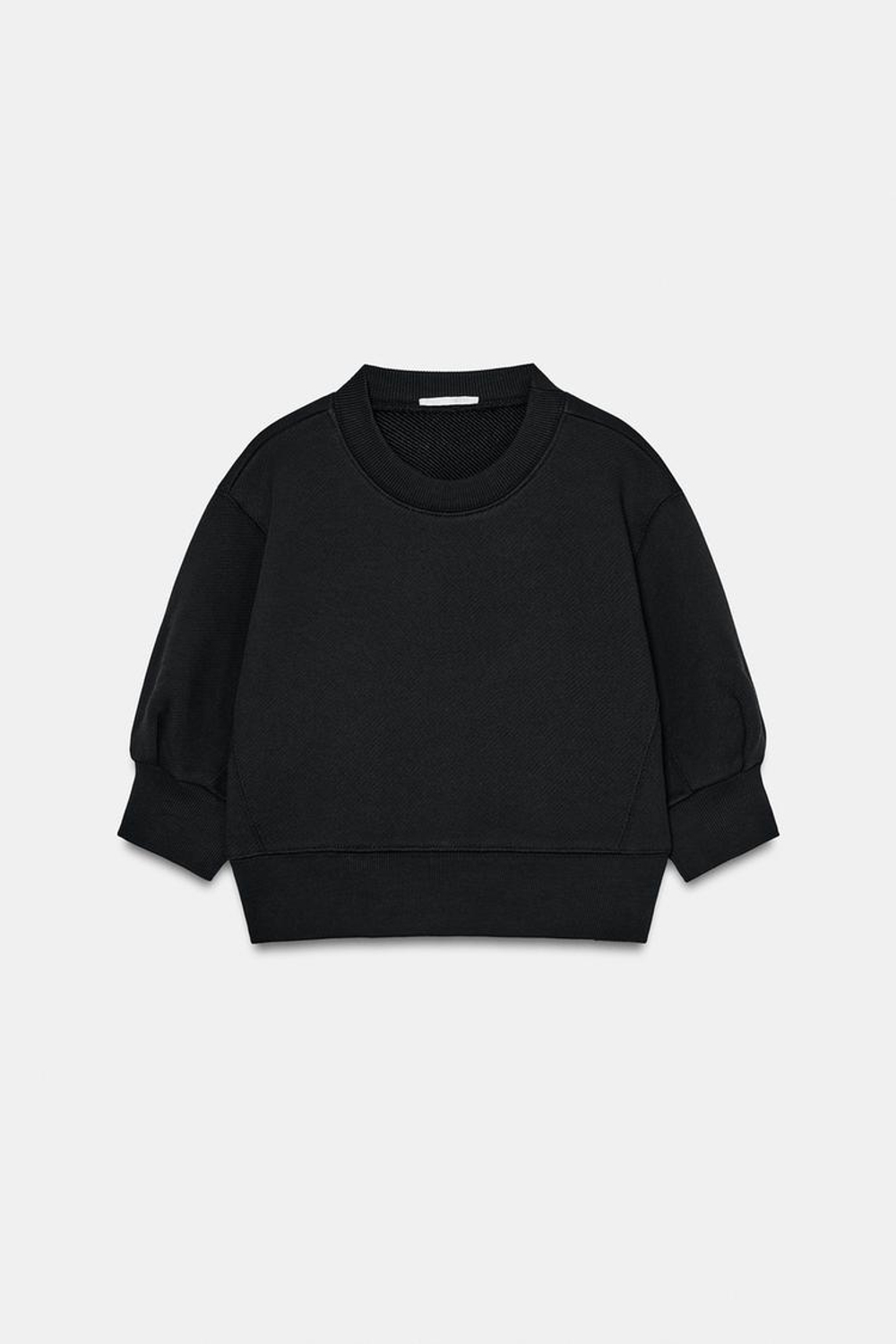 ZARA ОБЪЕМНАЯ УКОРОЧЕННАЯ ТОЛСТОВКА, ЧЕРНЫЙ