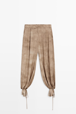 Massimo Dutti Струящиеся брюки с завязками, бежевый