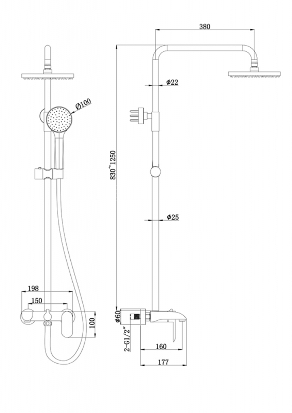 Душевая колонна со смесителем для ванны