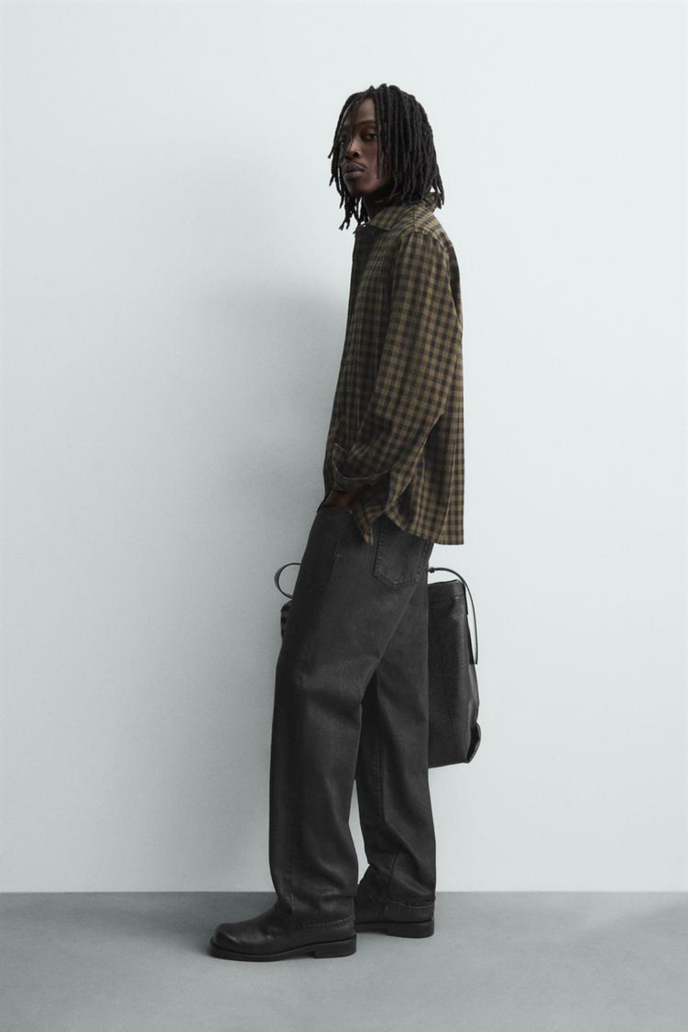 ZARА РУБАШКА RELAXED FIT В КЛЕТКУ, ТЕМНО-КОРИЧНЕВЫЙ