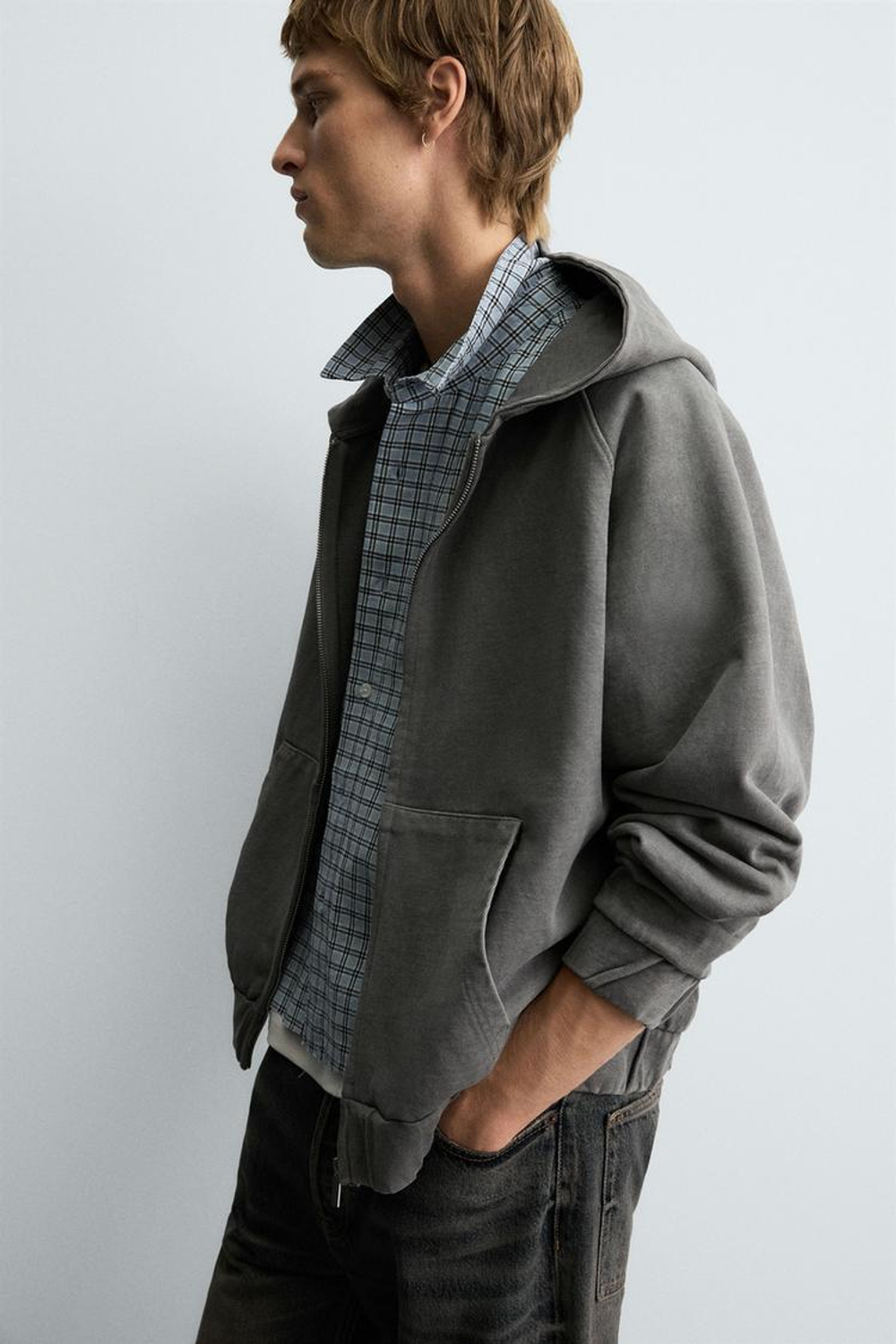 ZARA ХУДИ BOXY FIT С КАПЮШОНОМ, ТЕМНЫЙ АНТРАЦИТ