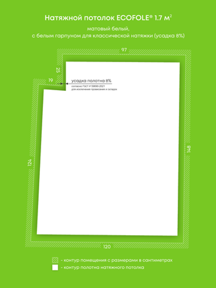 Матовый натяжной потолок 1.7 м2