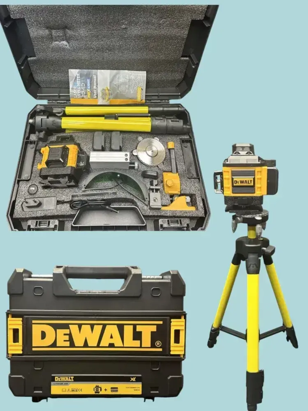 Лазерный уровень / нивелир 4х360 Dewalt с аксессуарами в сумке, зеленый луч 16 линий 4D