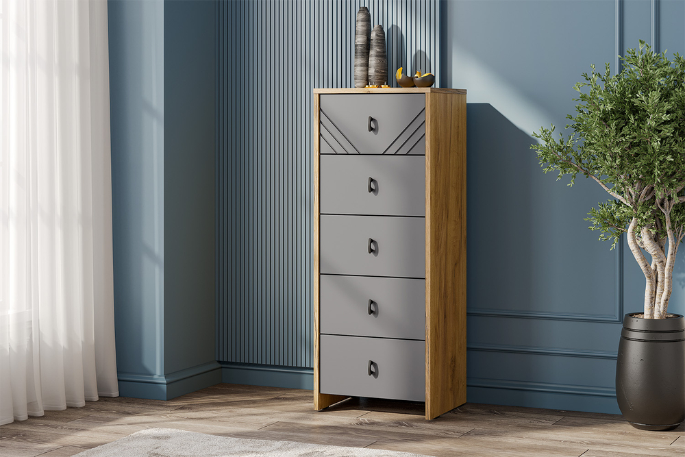 Байкал Комод 5 ящиков (Дуб Золотой/Графит SV ) SV Мебель