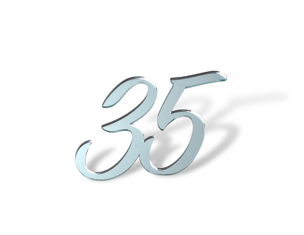Топпер на торец &quot;35&quot; 5 см, акрил серебро 2мм