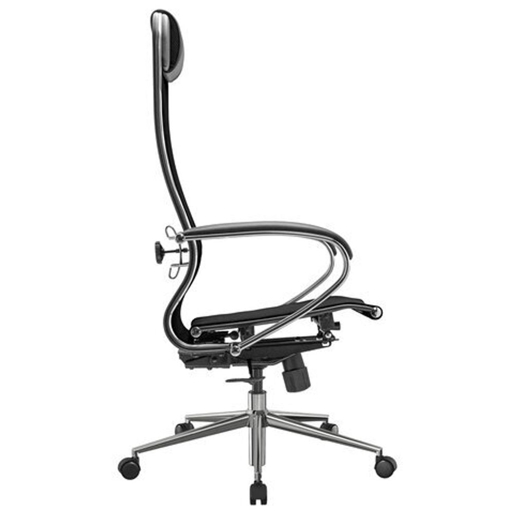 Кресло офисное МЕТТА "К-12", хром, ткань-сетка, сиденье и спинка регулируемые, черное