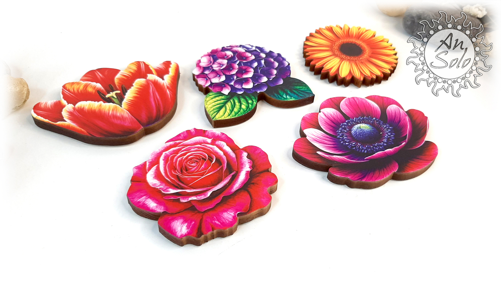 Магниты серия "Цветочная симфония" из кедра в ассортименте 2 часть