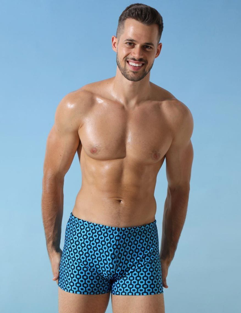 Мужские пляжные боксеры +size с геометрическим принтом (Размер: 4X) (Цвет: черный)