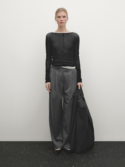 Massimo Dutti Двухслойный свитер из 100% тонкой шерсти, черный