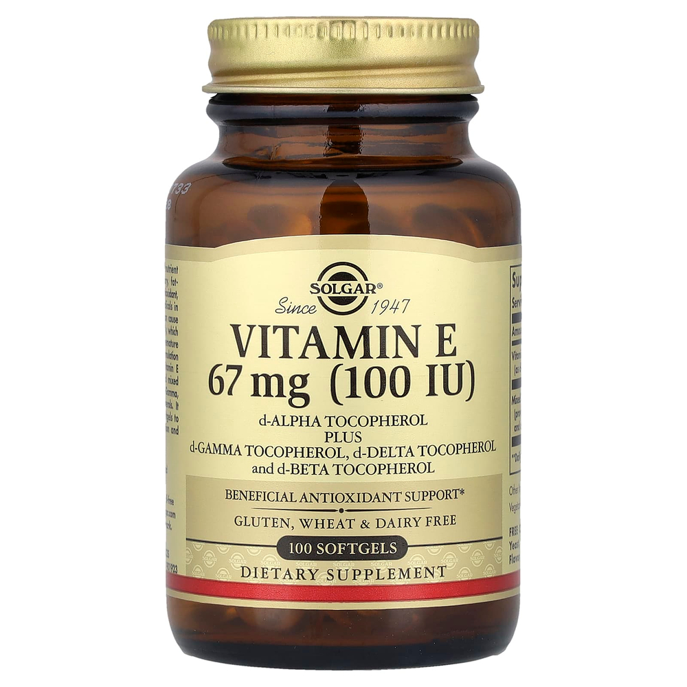 Solgar, витамин E, 67 мг (100 МЕ), 100 капсул