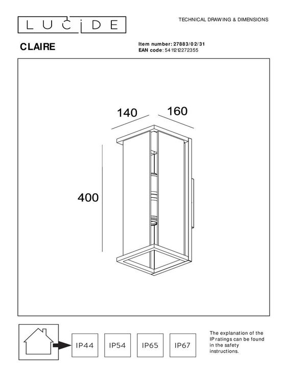 Уличный настенный светильник Lucide Claire 27883/02/31
