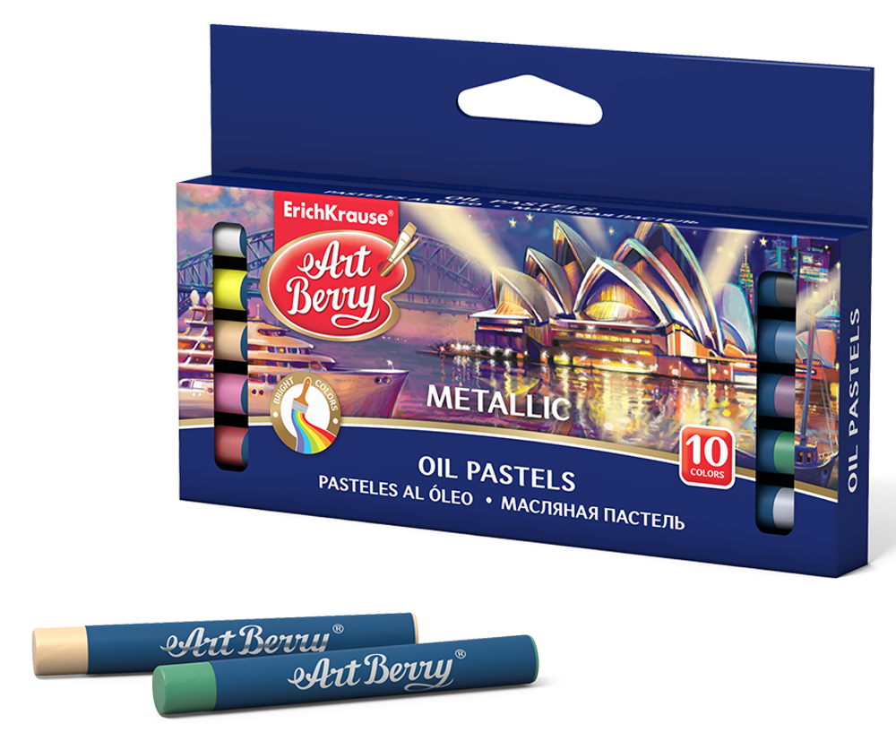 Пастель масляная Erich Krause 10 цветов, картонная упаковка, европодвес, "Metallik"