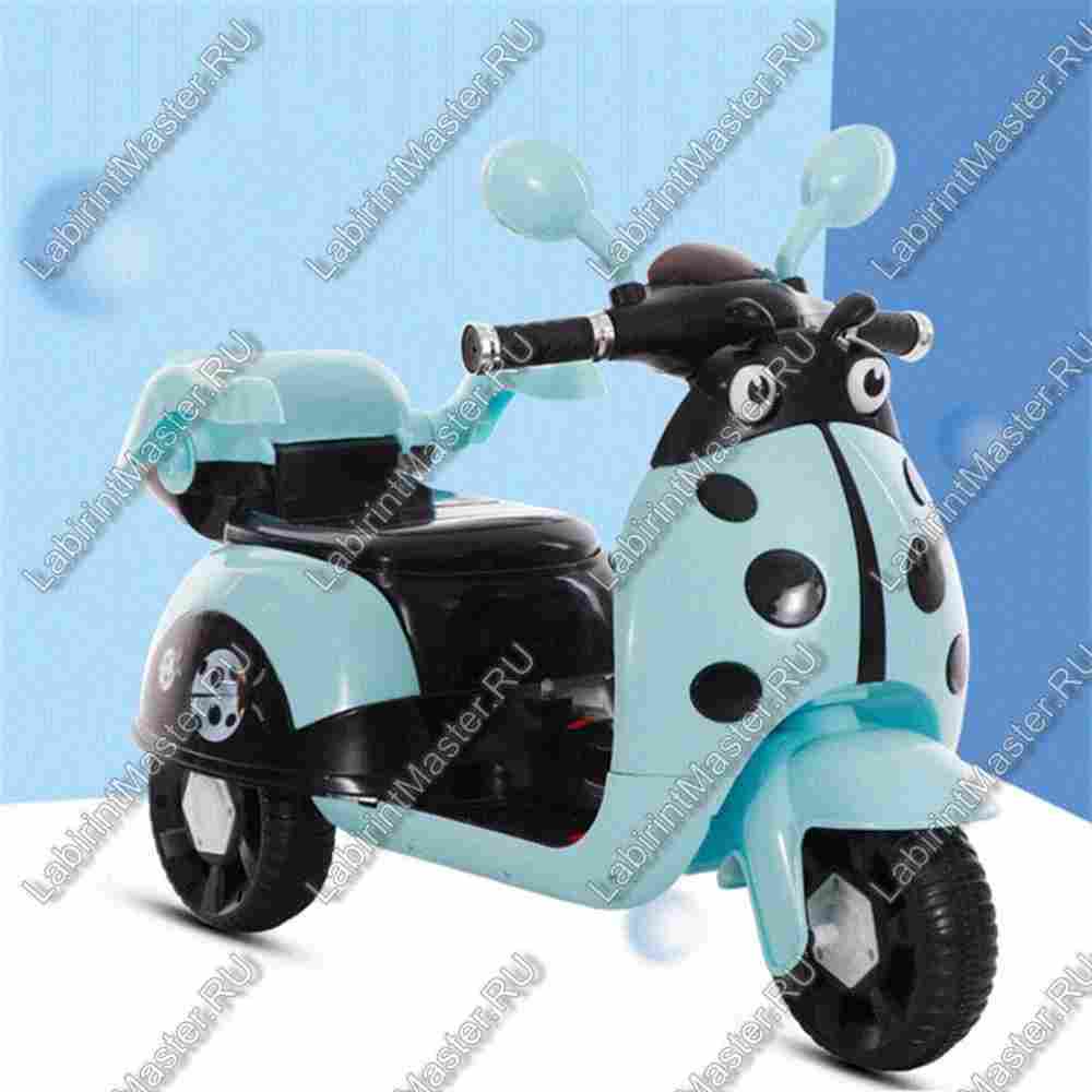 Детский электромотоцикл "Божья коровка" голубой