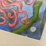 Картина акварельная авторская в паспарту 15х20 см на стену для интерьера "Кальмар"