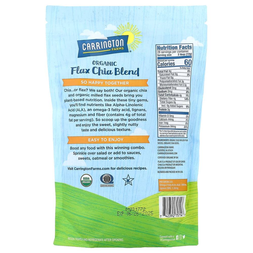 Carrington Farms, Смесь органического льна и чиа, 340 г (12 унций)