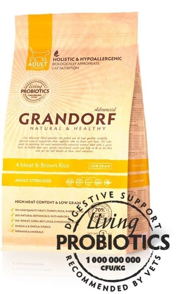 Сухой корм GRANDORF CAT 4 Meat PROBIOTIC STERILISED для стерилизованных кошек, пакет 2кг Сухой корм GRANDORF CAT 4 Meat PROBIOTIC STERILISED для стерилизованных кошек, пакет 2кг