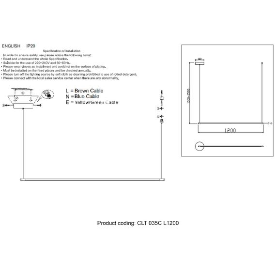 Подвесной светодиодный светильник Crystal Lux CLT 035C L1200 BL