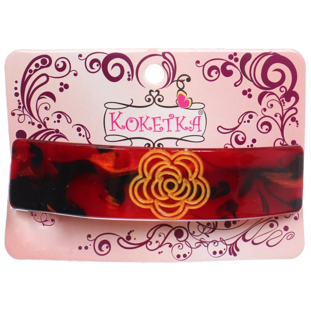 Заколка - автомат «ЭКЛЕР», форма прямоугольная, розалия, микс 5 цветов, 11*2,8см (блистер Кокетка)