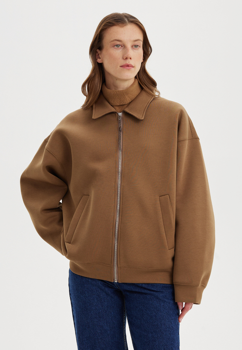 Свитшот на молнии с воротником из вельвета