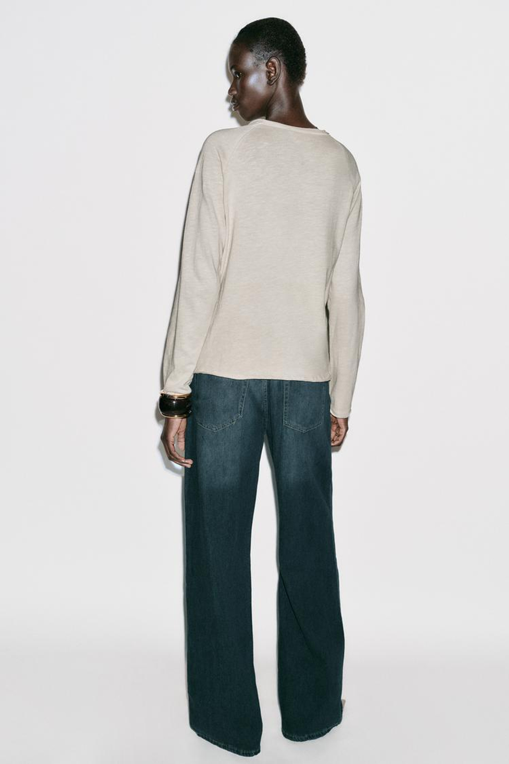 ZARA ФУТБОЛКА С ДЛИННЫМИ РУКАВАМИ, ПЕСОЧНЫЙ