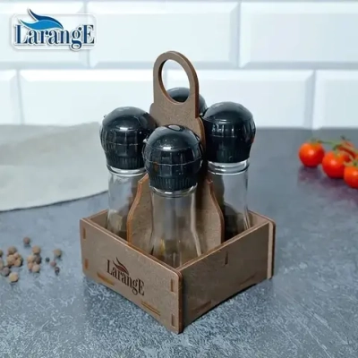 Набор стеклянных ёмкостей для специй с мельницей 4шт, 75мл, на подставке