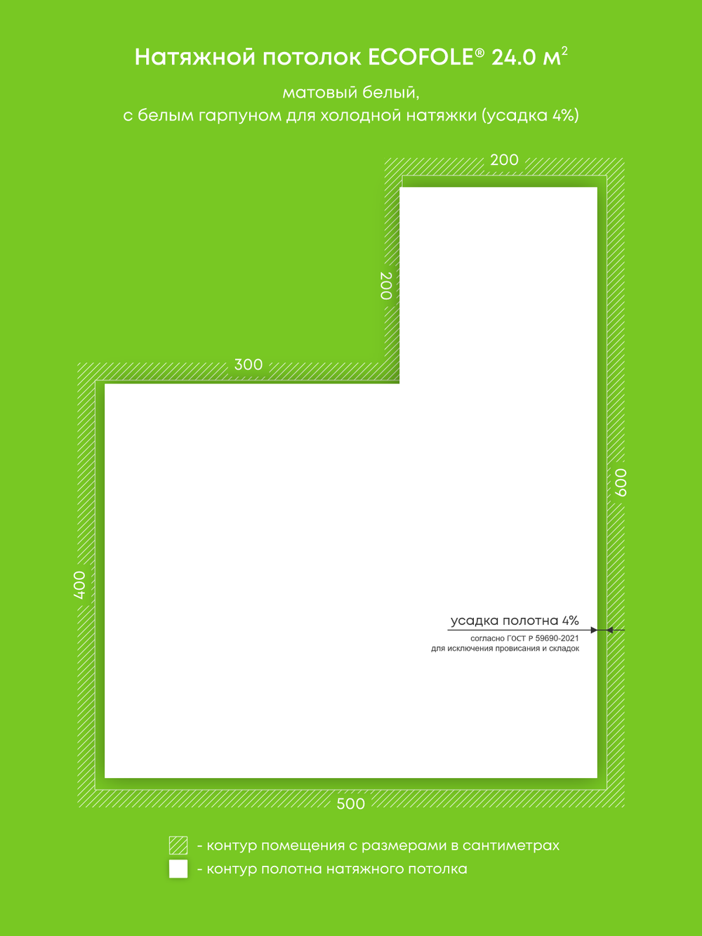 Матовый натяжной потолок 24 м2
