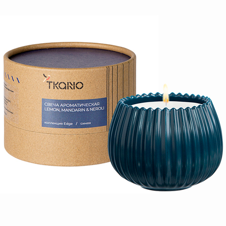 Свеча ароматическая Tkano Edge Lemon Mandarin & Neroli синяя 30ч