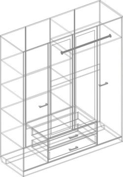 Шкаф четырехстворчатый с двумя ящиками "Милана" (гаскон пайн/белый лофт), ЛДСП, Велес
