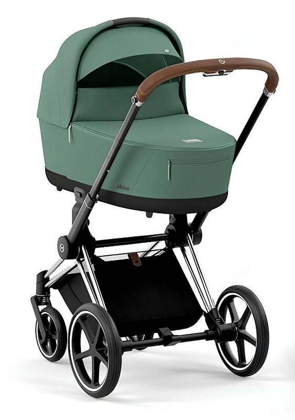 Коляска 3 в 1 Cybex Priam IV Chrome Brown complete и автокресло Cloud T i-Size Platinum White Plus Leaf Green