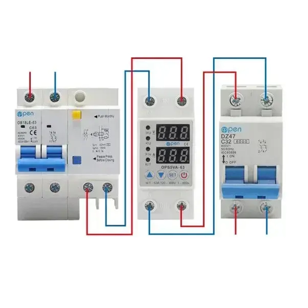 Реле контроля напряжения и тока на DIN рейку, 63А