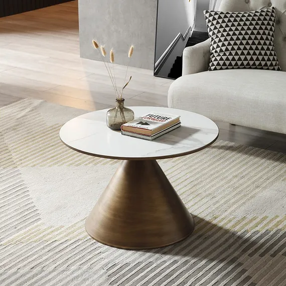 Журнальный столик Verdo Ø70х46 см, керамика, ножка - брашированная латунь | Купить в Hallberg.ru