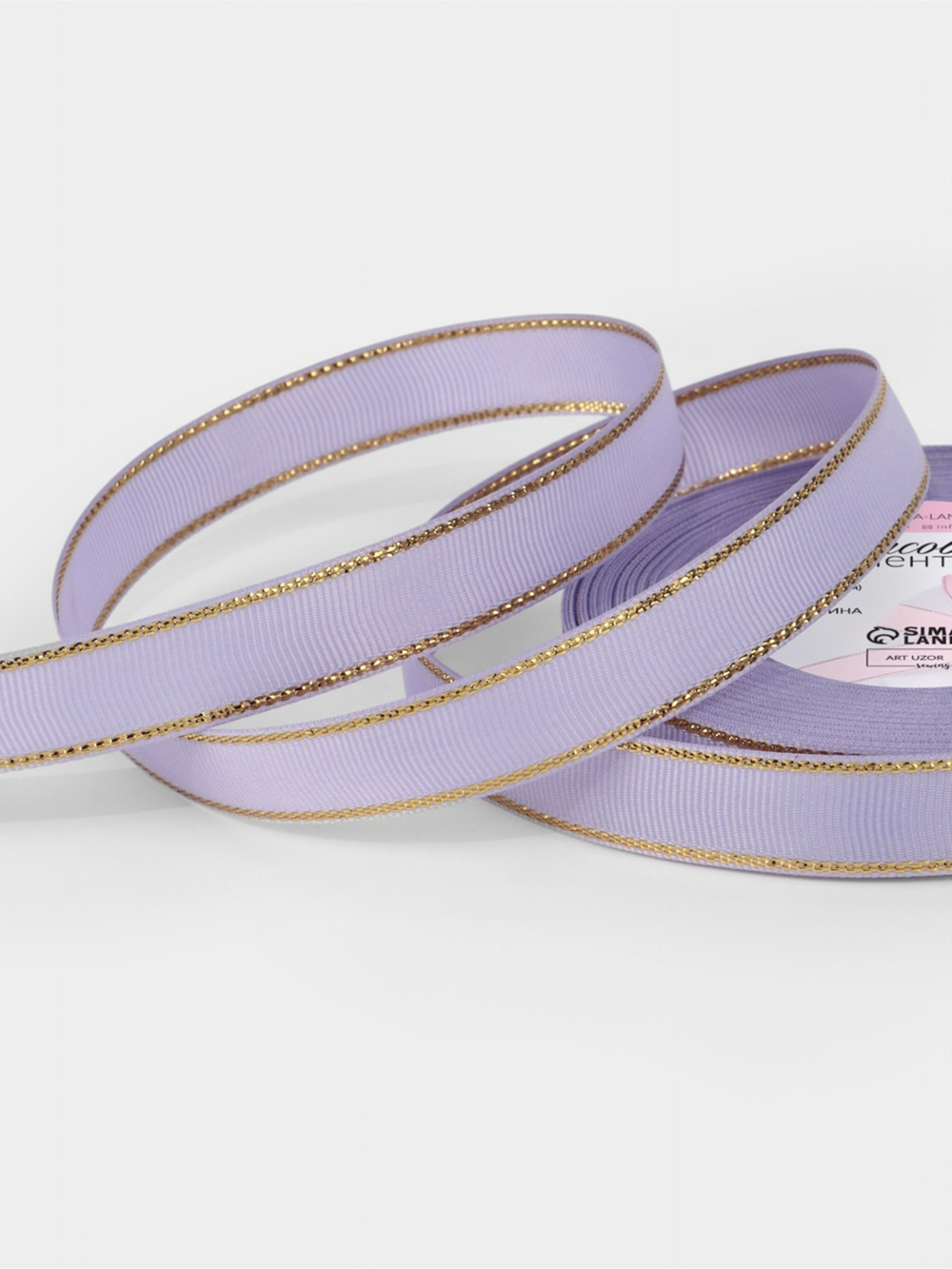 Лента репсовая, с золотым люрексом, 15 мм, , сиреневая №021, 10508001
