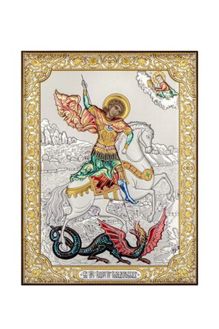 Георгий Победоносец, икона прямоугольная без рамки, красное дерево, эмаль 150х200