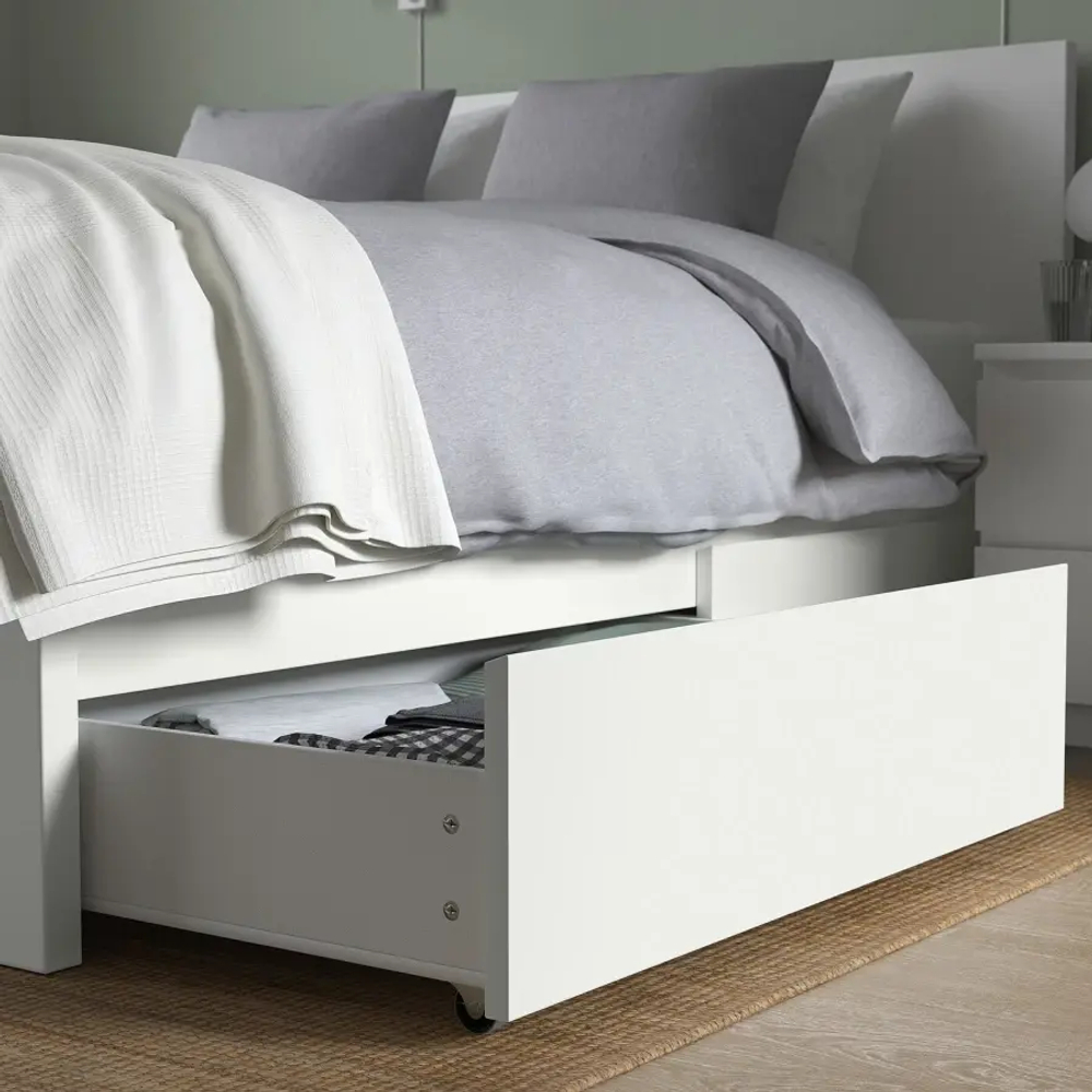 Каркас кровати с 4 ящиками для хранения - IKEA MALM/LОNSET/LÖNSET , 160х200 см, белый МАЛЬМ/ЛОНСЕТ ИКЕА