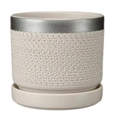 Горшок керамический Брюссель белый серебро цилиндр №2
