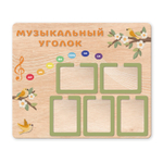Стенд фанерный Музыкальный уголок с объемными элементами и карманами А4 Скандик 1500701004