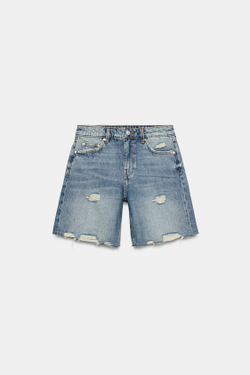 ZARA ДЖИНСОВЫЕ ШОРТЫ Z1975 С РАЗРЕЗАМИ, ВЫЦВЕТШИЙ СИНИЙ