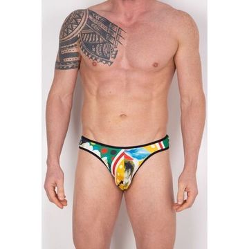 Мужские трусы стринги с разноцветным принтом и черной окантовкой Cosmos Colors FR10_BRY