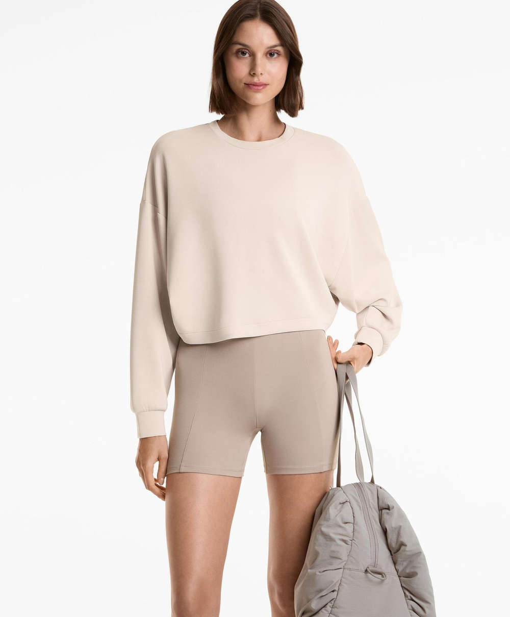 Oysho Толстовка укороченная с перекрещивающейся спинкой и модалом, серо-бежевый