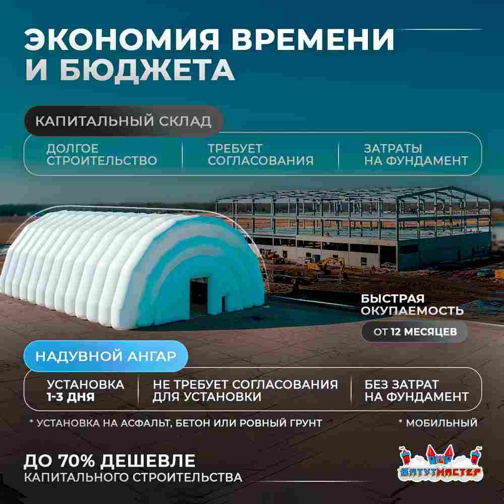 Ангар пневмокаркасный складской «Хранитель» 35×18×10 м — из ПВХ, быстровозводимый