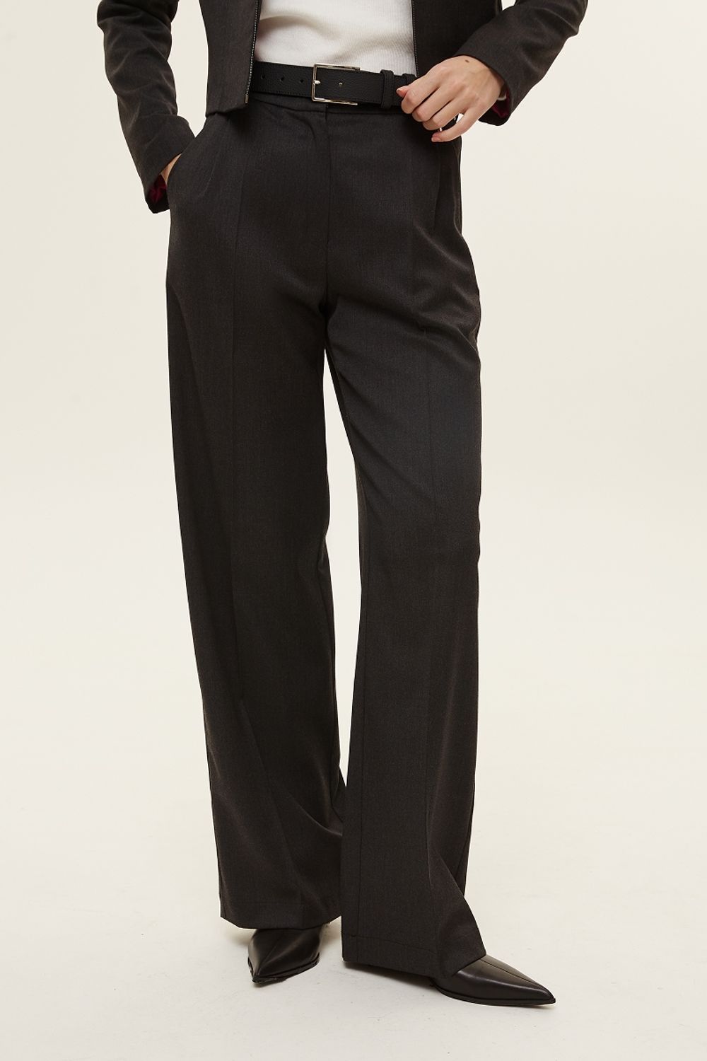 Брюки палаццо на молнии из шерсти графит