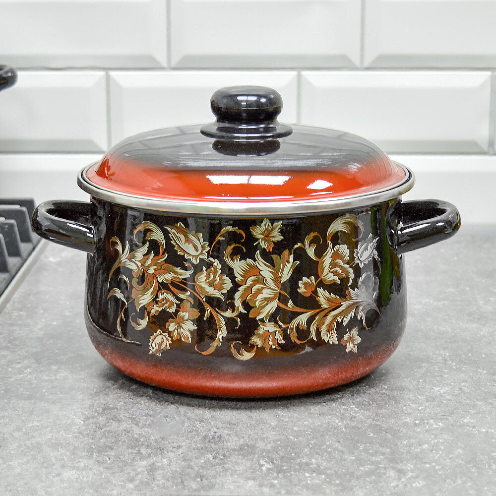 Набор кастрюль "Драгоценный" черный с красным