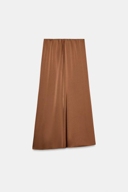 ZARA АТЛАСНАЯ ЮБКА МИДИ, КАРАМЕЛЬНЫЙ