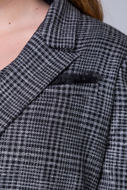 Жакет однобортный в клетку, серый