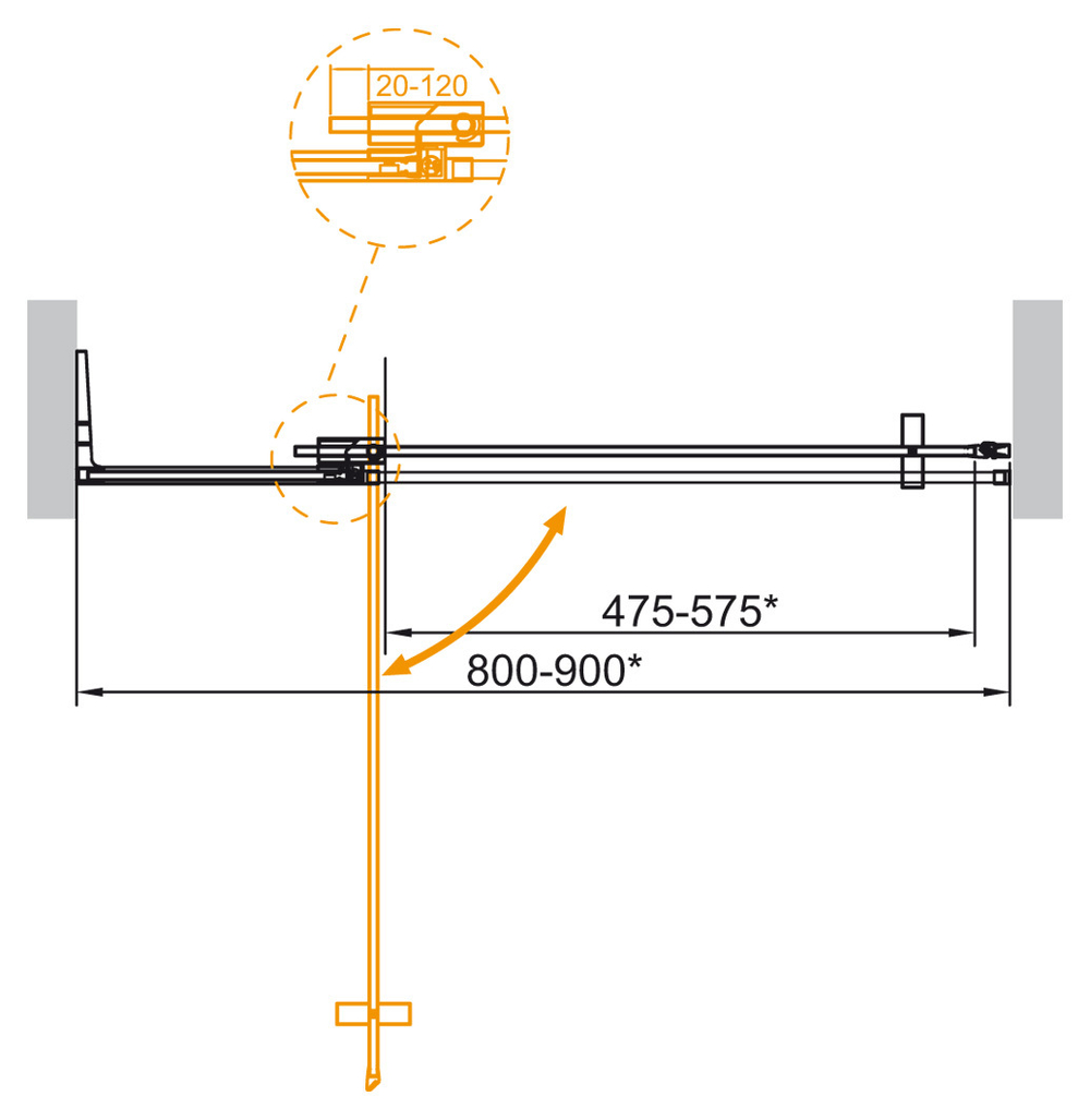 Душевая дверь в нишу Cezares SLIDER-B-1-80/90-C-GM, профиль оружейная сталь