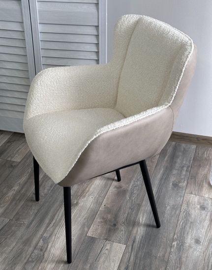 Стул VOLCANO Белый Wales-101, ткань / светло-бежевый Maison 09, экокожа/ черный каркас