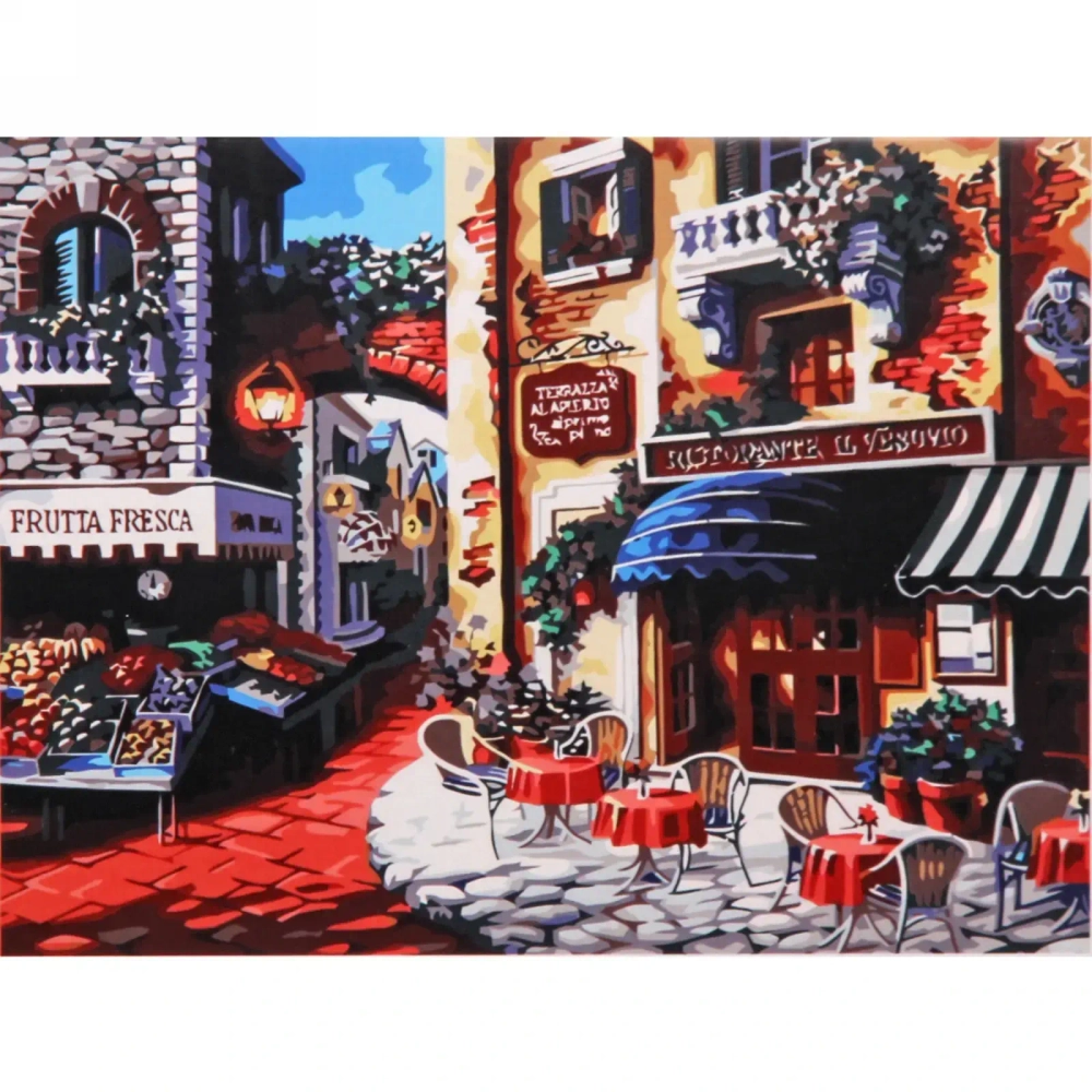 Алмазная мозаика 40*50см «Улочки» с полным заполнением, напечатанной рамкой, на деревянном подрамнике M50054