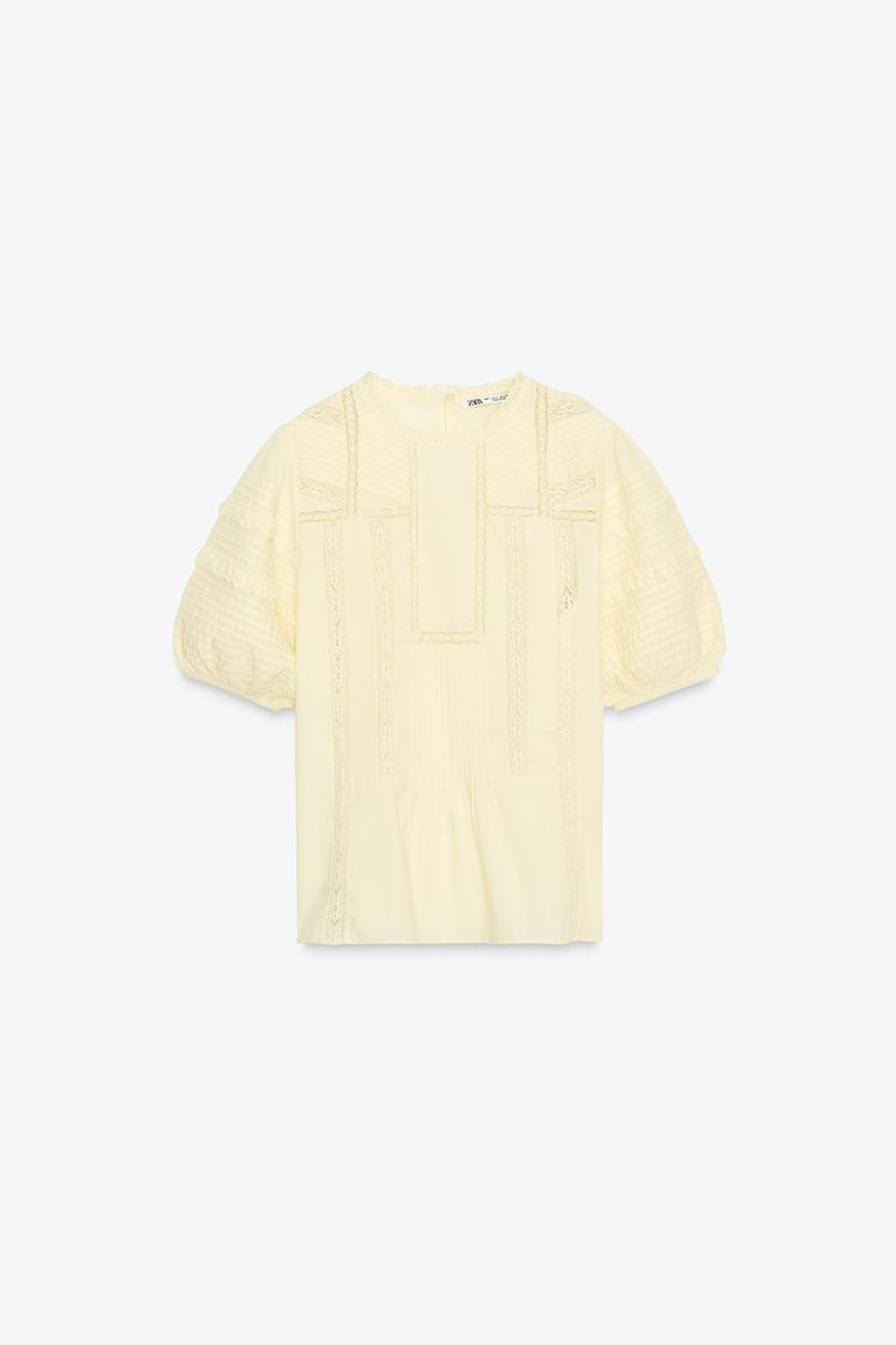 ZARA ТОП С КРУЖЕВОМ, СВЕТЛО-ЖЕЛТЫЙ