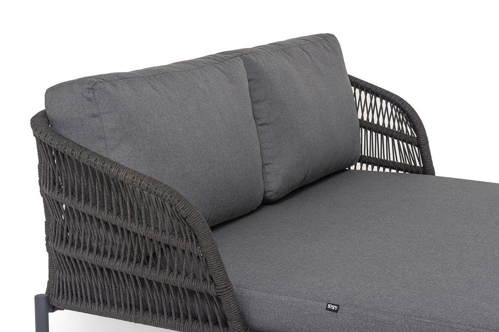 "Позитано" лежак плетеный из роупа, каркас алюминий темно-серый (RAL7024) муар, роуп темно-серый круглый, ткань темно-серая 027